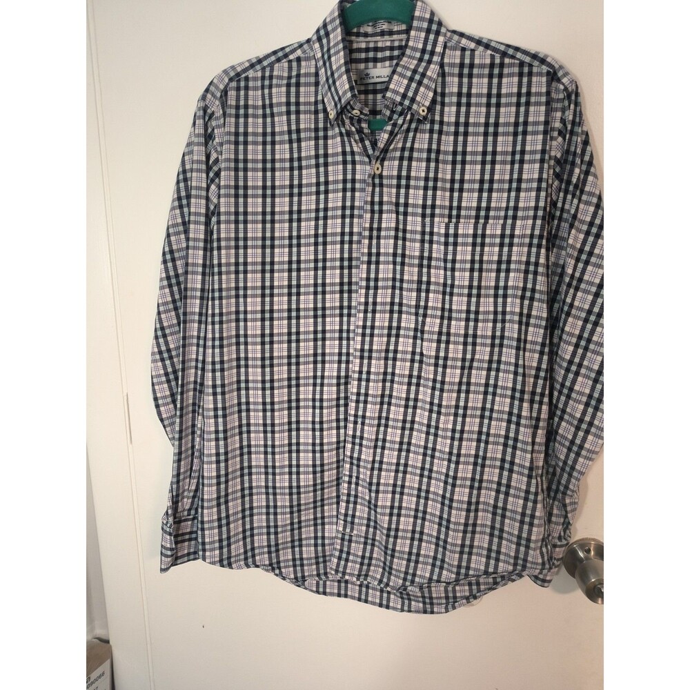 Peter Millar Crown Crafted Shirt Medium Purple Plaid Long Sleeve Button Down